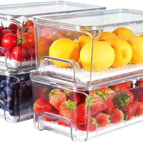 P-87213238246860-20260406100523.webp Unyqoos® Set van vier stapelbare opbergboxen met deksel voor koelkast en keuken