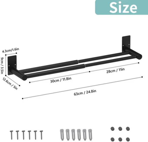 P-87213238276181-20260405184344.webp Unyqoos® Uittrekbare handdoekhouder zonder boren met 2 opbergvakken en 2 stangen voor badkamer en keuken