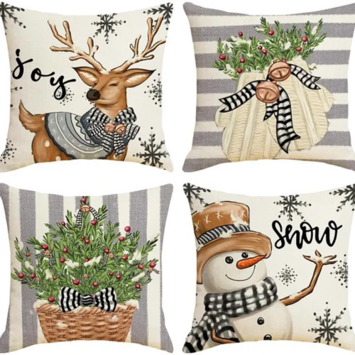 P-87213238292540-20260406113136.webp Unyqoos® Set van 4 Kerstkussenslopen met Omkeerbaar Patroon voor Feestelijke Sfeer