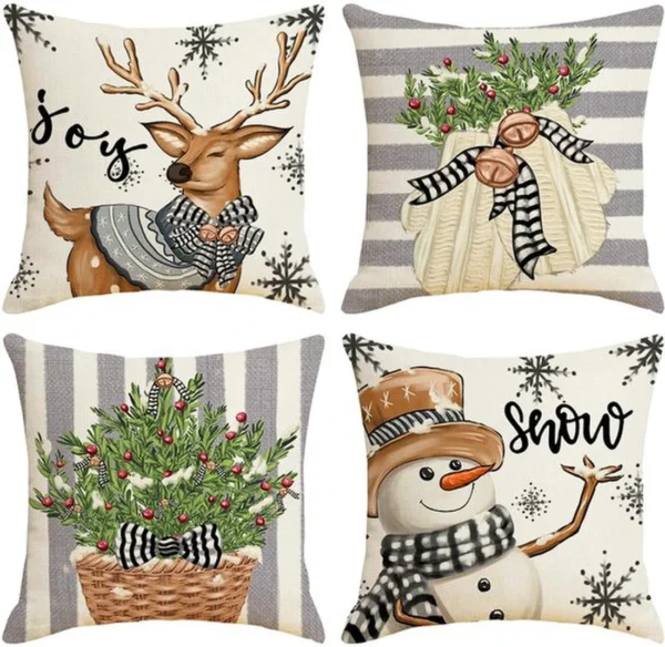 P-87213238292540-20260406113136.webp Unyqoos® Set van 4 Kerstkussenslopen met Omkeerbaar Patroon voor Feestelijke Sfeer