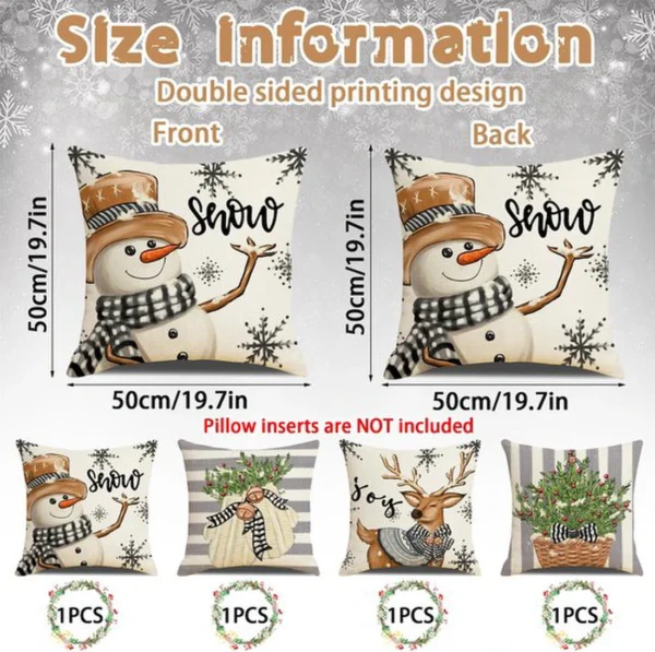 P-87213238292542-20260406113153.webp Unyqoos® Set van 4 Kerstkussenslopen met Omkeerbaar Patroon voor Feestelijke Sfeer
