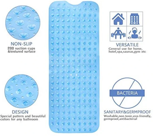 Unyqoos® Extra Lange Antislip Douchemat, Schimmelbestendig en Machinewasbaar, 100 x 40 cm, Transparant Blauw