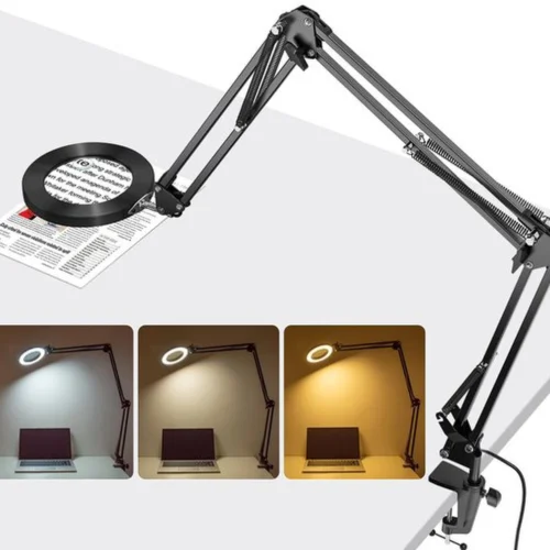 Unyqoos® Dimbare LED-bureaulamp met vergrootglas en flexibele arm voor hobby en werk