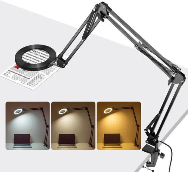 Unyqoos® Dimbare LED-bureaulamp met vergrootglas en flexibele arm voor hobby en werk