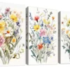 Unyqoos® Set van 3 canvas schilderijen met wilde bloemen voor stijlvolle wanddecoratie