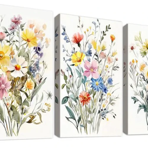 P-87213238359100-20260406123212.webp Unyqoos® Set van 3 canvas schilderijen met wilde bloemen voor stijlvolle wanddecoratie