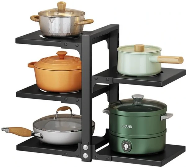 P-87213238386690-20260406100541.webp Unyqoos® Verstelbare en Robuuste Organizer voor Pannen en Potten met 5 Niveaus voor Keukenkast