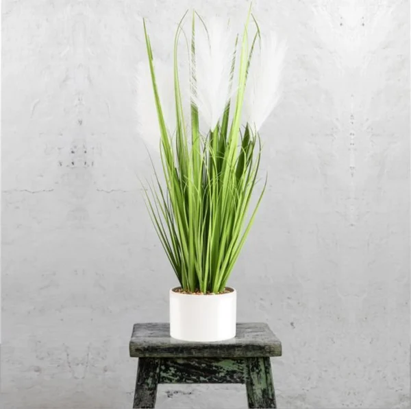 Unyqoos® Decoratief kunstgras in elegante witte keramische pot van 56 cm hoogte