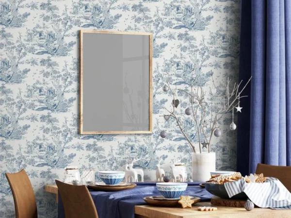 P-87213238434102-20260405113337.webp Unyqoos® Zelfklevend blauw-wit behang met dierenmotief voor diverse interieurtoepassingen