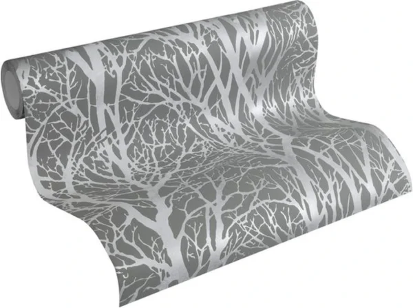 Unyqoos® Vliesbehang met bosmotief en metallic accenten voor een moderne uitstraling