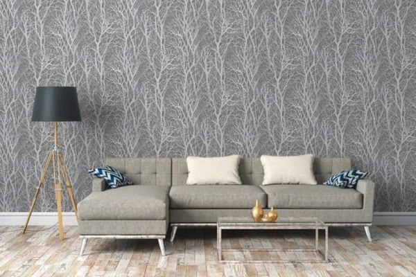 Unyqoos® Vliesbehang met bosmotief en metallic accenten voor een moderne uitstraling