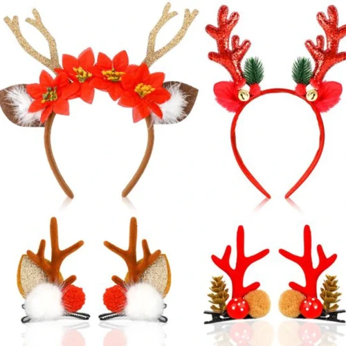 Unyqoos® Feestelijke kersthaarband met rendiergewei en bijpassende haarspelden set
