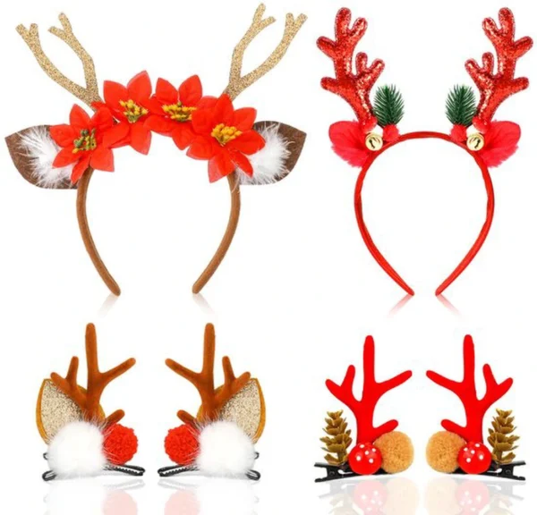 Unyqoos® Feestelijke kersthaarband met rendiergewei en bijpassende haarspelden set