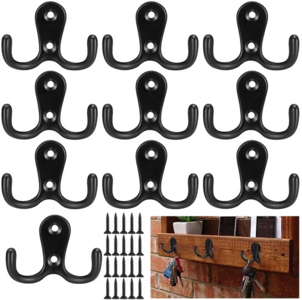 Unyqoos® Kledinghaken Set van 10 voor Wandmontage met Dubbele Ophangmogelijkheden en Bevestigingsschroeven