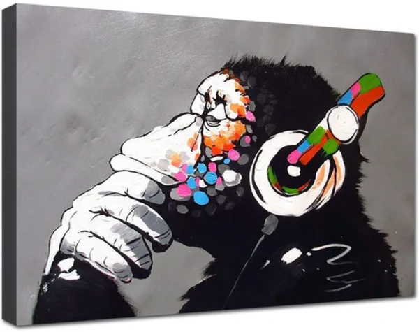 P-87213238482170-20260406123256.webp Unyqoos® Moderne kunstdruk op canvas met aap en muziek thema voor interieur