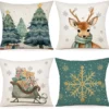 P-87213238528700-20260406113831.webp Unyqoos® Set van 4 decoratieve linnen kussenhoezen voor kerst in 40 x 40 cm formaat