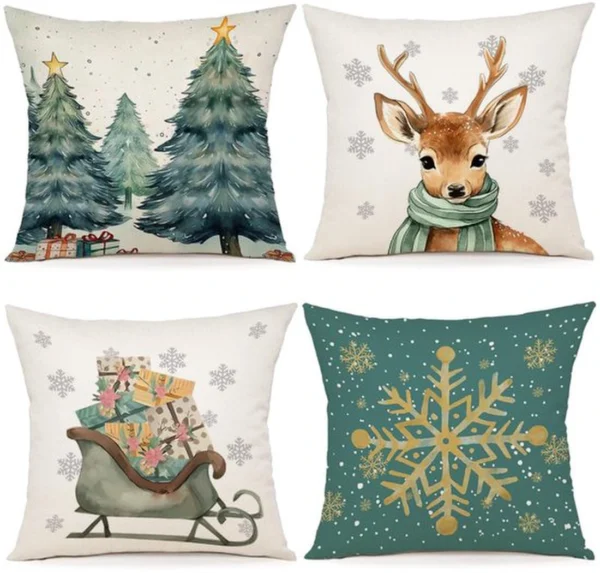 P-87213238528700-20260406113831.webp Unyqoos® Set van 4 decoratieve linnen kussenhoezen voor kerst in 40 x 40 cm formaat