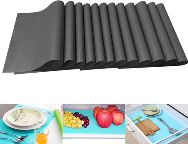 P-87213238541570-20260406100714.webp Unyqoos® Set van 12 snijbare en wasbare zwarte matten voor koelkast en lades