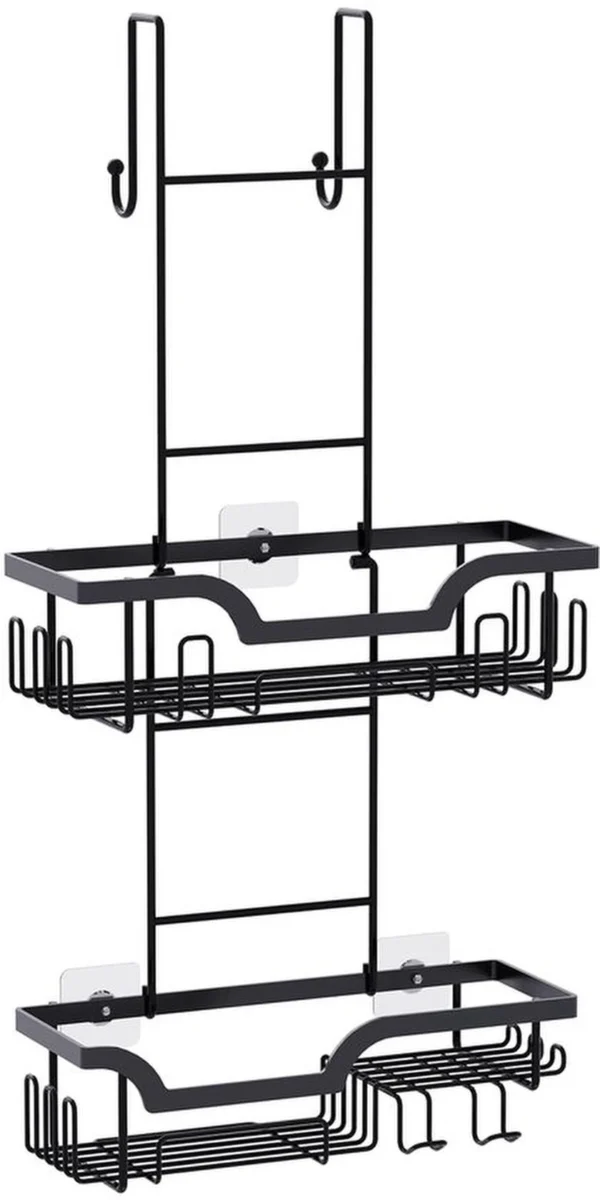 Unyqoos® Handige zwarte doucheorganizer met twee manden voor opgehangen installatie