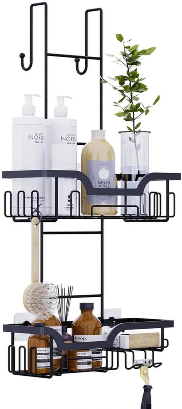 Unyqoos® Handige zwarte doucheorganizer met twee manden voor opgehangen installatie