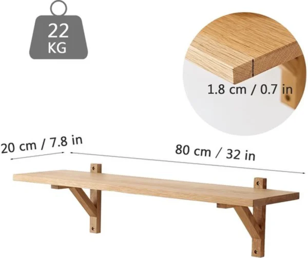 Unyqoos® Decoratieve zwevende wandplank van eikenhout met stevige houders voor elke ruimte