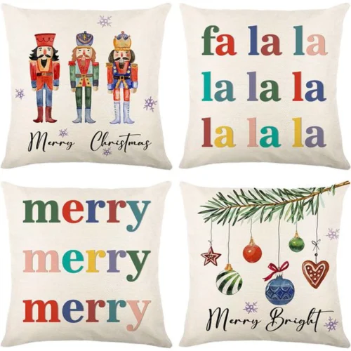 P-87213238591210-20260406114043.webp Unyqoos® Set van 4 decoratieve kerstkussenhoezen met feestelijke designs