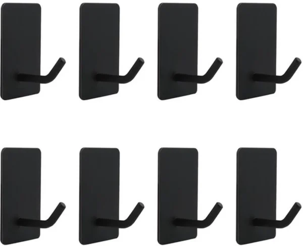 P-87213238623050-20260406121018.webp Unyqoos® Set van 8 zwarte zelfklevende haken voor diverse ruimtes zonder boren