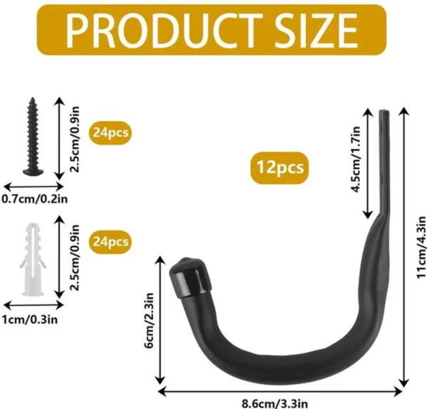 P-87213238649415-20260406121107.webp Unyqoos® Set van 12 Robuuste Wandhaken voor Garage en Werkplaats Organisatie