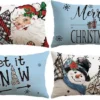 Unyqoos® Set van Vier Kerst Kussenhoezen met Sneeuwpop en Kerstman Design voor Thuisdecoratie