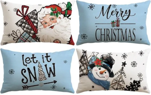 Unyqoos® Set van Vier Kerst Kussenhoezen met Sneeuwpop en Kerstman Design voor Thuisdecoratie