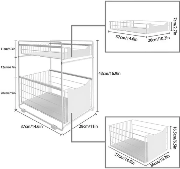 Unyqoos® Multifunctionele Organizer met Dubbele Laag en Uittrekbare Mand voor Optimaal Ruimtegebruik