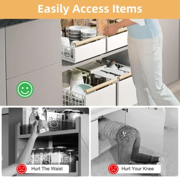 Unyqoos® Uittrekbare lade-organizer zonder boren voor keukenkasten in wit ontwerp