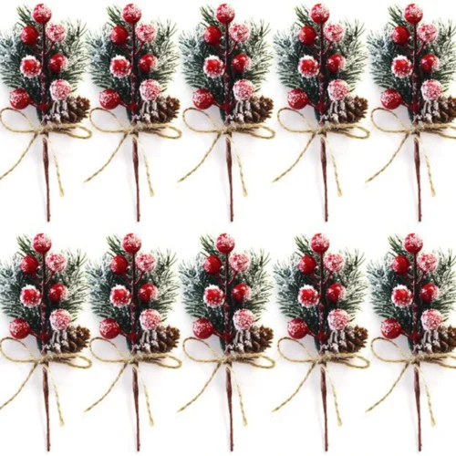Unyqoos® Set van 10 kunstmatige dennentakken met bessen voor sfeervolle decoratie