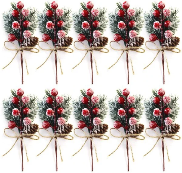 Unyqoos® Set van 10 kunstmatige dennentakken met bessen voor sfeervolle decoratie