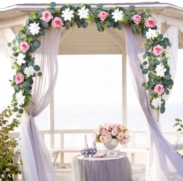 Unyqoos® Set van 4 kunstbloemenguirlandes met rozen en dahlia's voor decoratie