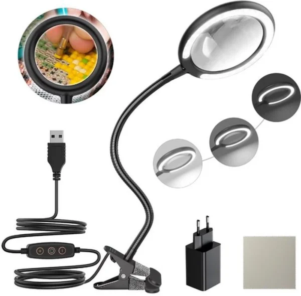 Unyqoos® Flexibele lees- en vergrootlamp met dimbare LED-verlichting en klem