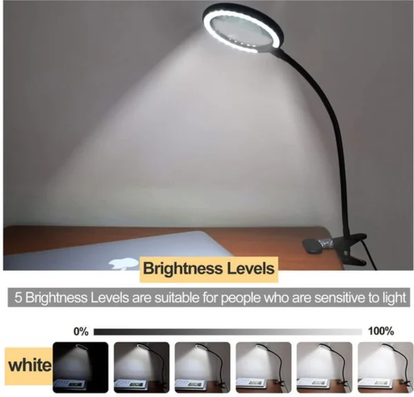 Unyqoos® Flexibele lees- en vergrootlamp met dimbare LED-verlichting en klem