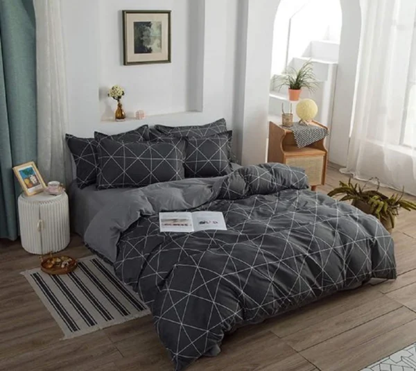 Unyqoos® Kinderbeddengoedset met Geometrisch Patroon en Omkeerbaar Ontwerp voor Jongens, Donkergrijs, 135 x 200 cm