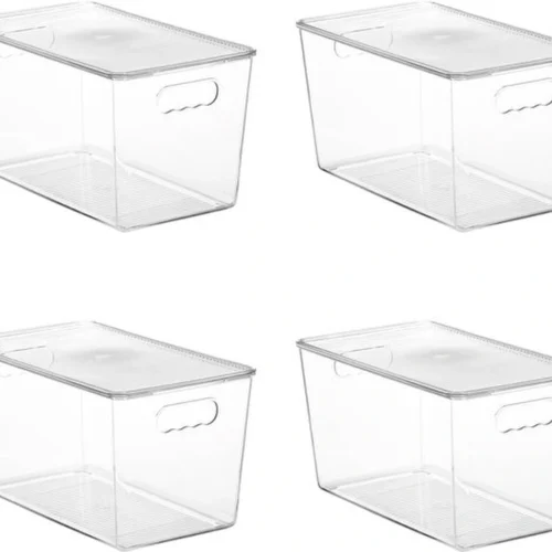 Unyqoos® Set van vier doorzichtige opbergboxen met deksel voor keuken en badkamer