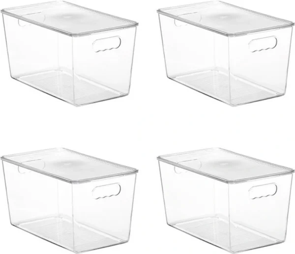 P-87213238899820-20260406095255.webp Unyqoos® Set van vier doorzichtige opbergboxen met deksel voor keuken en badkamer