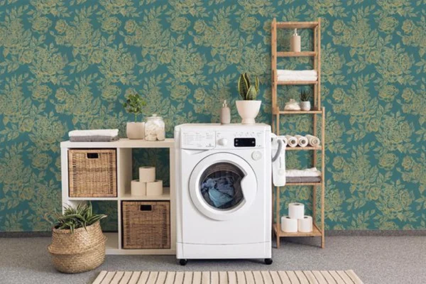 P-87213238906369-20260405114335.webp Unyqoos® Waterdicht zelfklevend bloemenbehang in goud en blauw voor diverse oppervlakken
