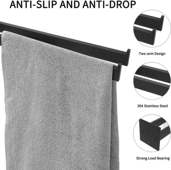 P-87213238914044-20260405183143.webp Unyqoos® Zelfklevende zwarte handdoekhouder met twee armen voor badkamerwand
