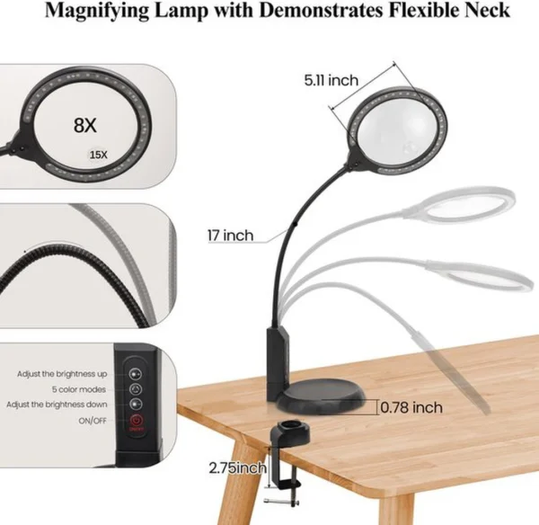Unyqoos® Verlichte loeplamp met 5 verlichtingsmodi voor nauwkeurig handwerk en lezen
