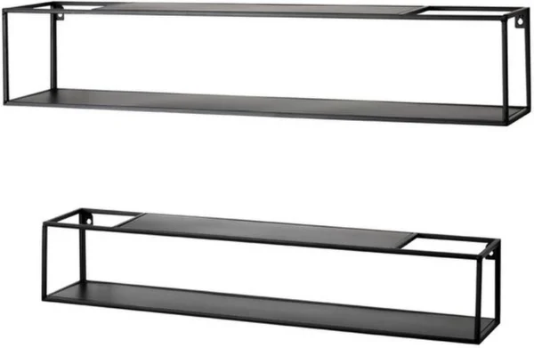 Unyqoos® Moderne set van twee zwarte metalen wandrekken voor stijlvolle opbergruimte