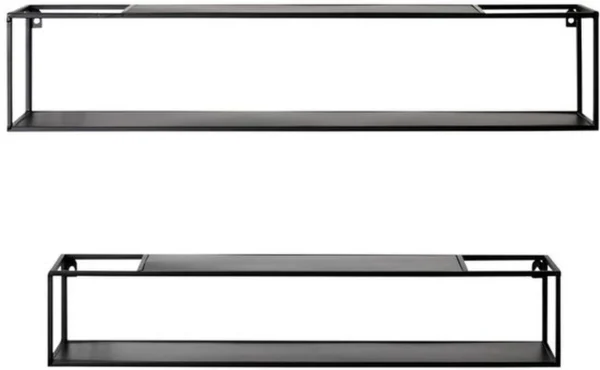 Unyqoos® Moderne set van twee zwarte metalen wandrekken voor stijlvolle opbergruimte