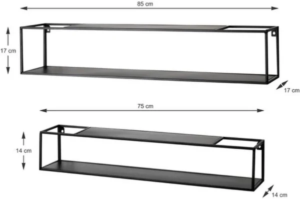 Unyqoos® Moderne set van twee zwarte metalen wandrekken voor stijlvolle opbergruimte