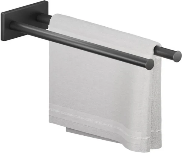 P-87213238972770-20260405184434.webp Unyqoos® Zwarte handdoekhouder met dubbele armen en antislip voor snelle droging