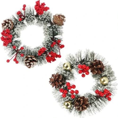 P-87213238974820-20260406093937.webp Unyqoos® Set van twee feestelijke kransen met dennenappels en bessen voor Kerstmis