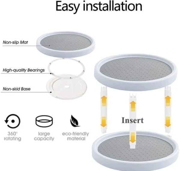 Unyqoos® Dubbeldeks draaiplateau voor keuken en badkamer met veelzijdige opbergruimte