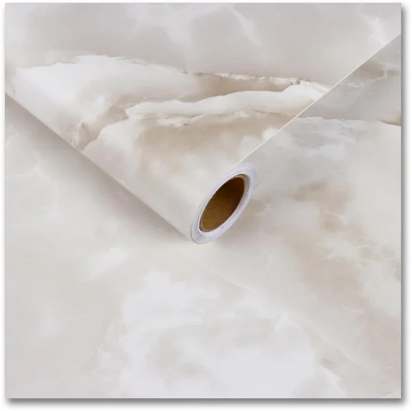 Unyqoos® Moderne zelfklevende marmerfolie voor keuken en badkamer in mat beige, 30 cm x 200 cm
